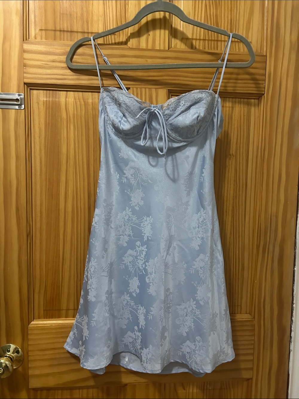 Light Blue Lace-Trim Slip Dress with Adjustable Straps